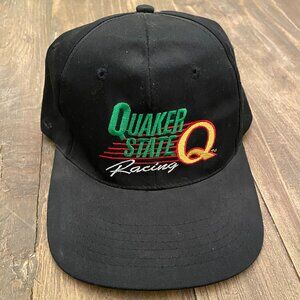 Vintage Quaker State Racing Black Snapback Trucker Hat OS OSFA KC Embroidered